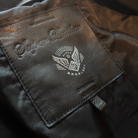 Superdry Super Leather Varsity Jacket Men’s XL Black Wool & Leather • - Picture 3 of 4